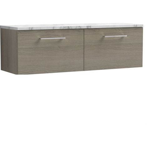 Balterley Bramshall 1200mm Wall Hung 2 Drawer Vanity Unit & Laminate Worktop for Spacious Natural-Wood Bathroom Storage Solace Oak