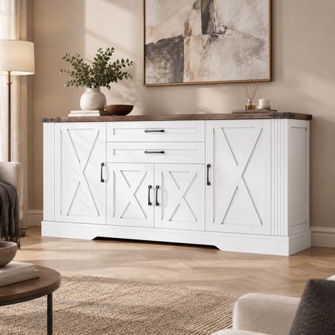 Aparador con encimera, 160 x 39 x 81,5 cm, 4 puertas, 2 cajones, blanco OKMYHOME (1/5)