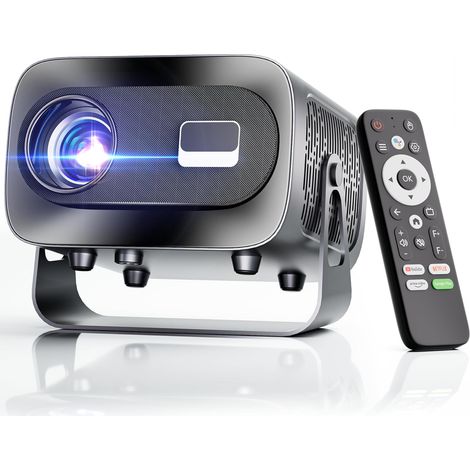 [App Intégrée] Vidéoprojecteur 1080P 4K Supporte Mini Projecteur Home Cinéma Projecteur Video Supporté pour Correction Trapézoïdale Automatique, Android TV BT5.1 360° Rotation, TV Stick/avec HDMI, (1/5)