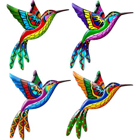 Hummingbird Wall Art - Metal 3D Bird Sculpture - Outdoor Indoor Decorative Hanging Art - 4 Pieces (1/5)