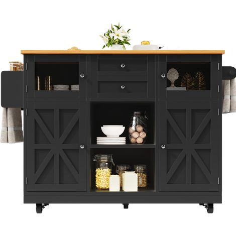 CHICFURN Isla de cocina 140x40x93,5 cm de MDF y metal negro con encimera efecto madera (1/5)