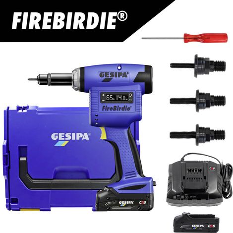 Pistolet à riveter sans fil Gesipa FireBirdie 2151870 18 V 2 Ah Li-Ion brushless, + 2 batteries, + c