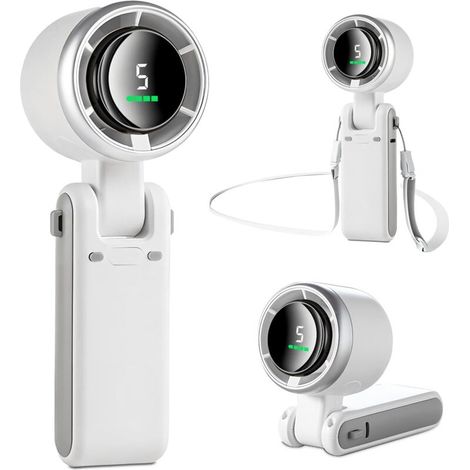 Mini ventilateur portable 1800 mAh, petit ventilateur de poche, de bureau ou de cou, vitesses puissantes et moteur sans balais, rechargeable pour le camping, le sport et les voyages - Blanc ivoire (1/5)
