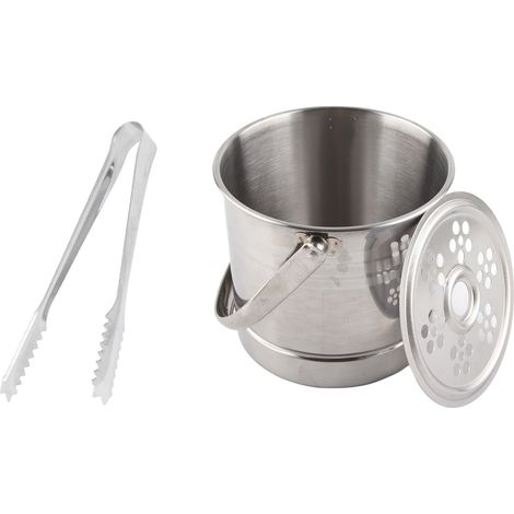 Isolierter 1-Liter-Eisbehälter aus Edelstahl mit Abtropfschale und Zange für Cocktails und Partys (1/5)