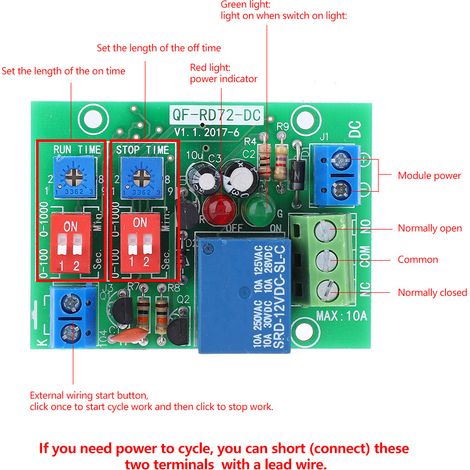 RD72-DC-12V Module Relais Cycle Infini Marche Arrêt Interrupteur à Retard Déclenchement Relais Boucle Infinie (1/5)