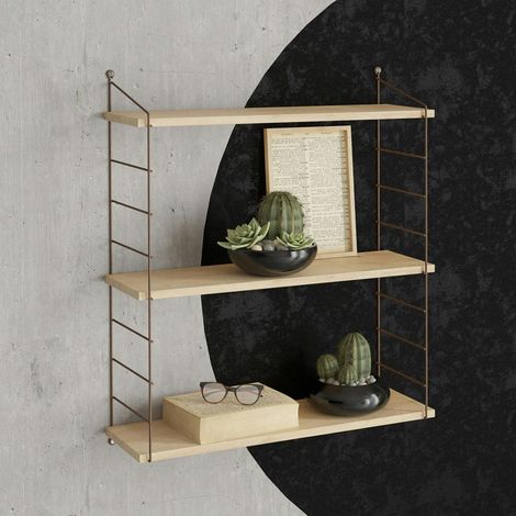 Étagère murale 3 plateaux décor bois et métal cuivré JENA (1/5)