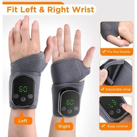 Masseur de poignet portable avec fonction de chauffage et de compression, 3 niveaux de chaleur/intensité réglables, affichage numérique, adapté au massage des mains pour le syndrome du canal carpien (1/5)