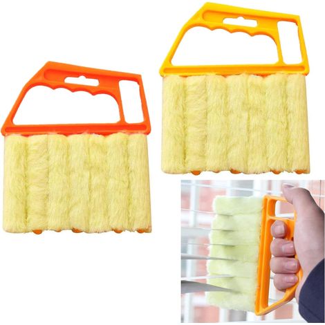 Spazzola portatile a 7 denti per la pulizia di persiane veneziane (confezione da 2, arancione + gialla) (1/5)