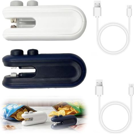 Lot de 2 Mini Scelleuse Sous Vide, Scelleur Sac Plastique Portable 2 en 1 avec Couteau – Soudeuse Thermique Alimentaire Blanc + Bleu, Conservation Snacks Maison Bureau (1/5)