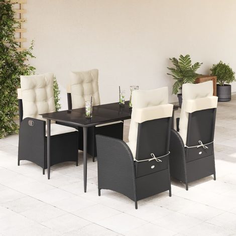 5-tlg. Garten-Essgruppe mit Kissen Schwarz Poly Rattan (1/5)