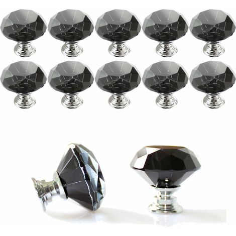 10 Stück 30 mm Glasschrankknöpfe Diamantform Kristallglas Schubladenknöpfe Schublade Küchenschrank Schwarz