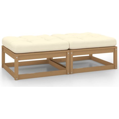 Lot de 2 Repose-pieds et coussins de jardin/Tabouret Bas Terrasse Marron miel Bois de pin -BV76796 (1/5)