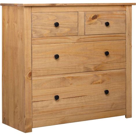 Buffet 4 tiroirs en pin massif, rangement salon, finition laquée, bois naturel, 80 x 40 x 83 cm - PANGIVO (1/5)