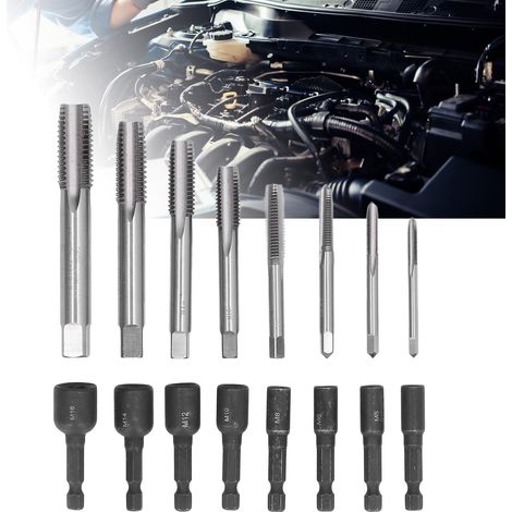 Tarauds à queue hexagonale de 1/4", douilles, mandrins de taraudage allongés, jeu de 16 pièces (en boîte) (1/5)