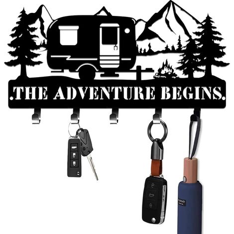 1 Porte-clés Métal, 5 Crochets, Design Caravane, Accroche-clés Noir, Pour Entrée, Cuisine, Couloir (1/5)