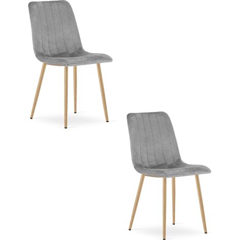Sedia Lava - velluto grigio chiaro / gambe color legno x 2 (1/5)