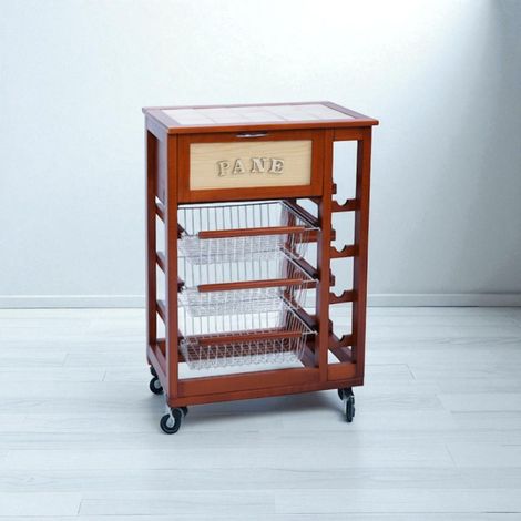 Carrello portafrutta con portapane e portabottiglie Ciliegio (1/5)