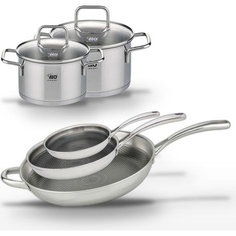 Lot de 3 Poêles 24/28/32cm et 2 Faitouts 14/16cm Elo Relief Evolution (1/5)
