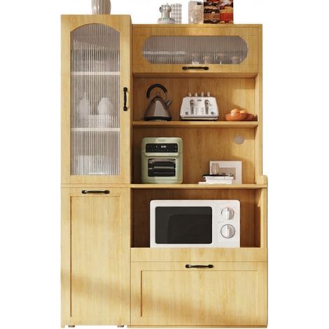 ELVMI Aparador de Cocina con Cajón, Estantes Ajustables y Estante Extraíble para Cocina, MDF, Natural, 98 x 40 x 177 cm (1/5)