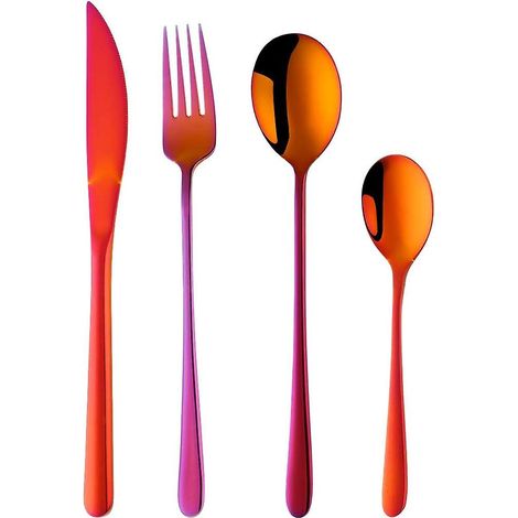 Ensemble de couverts 4 pièces en acier inoxydable orange-rouge (1/5)