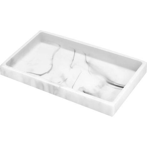 1 Plateau Résine Aspect Marbre Blanc, Organisateur Cosmétique Étanche, Pour Salle De Bain Cuisine (1/5)