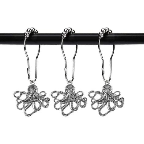 Set mit 12 dekorativen Duschvorhanghaken in Form eines Oktopus, Tintenfischs und anderer Meerestiere, aus Edelstahl