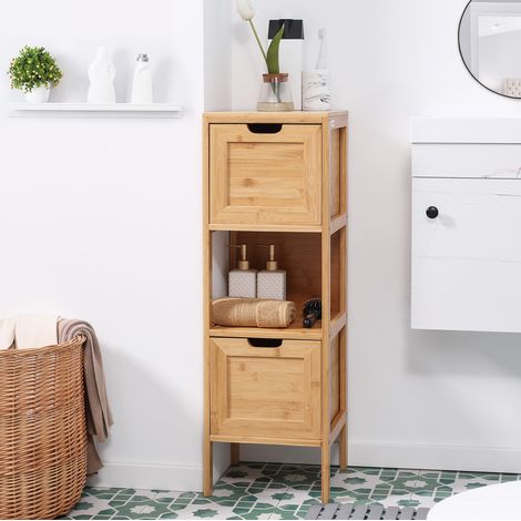 Möbel Schrank Aufbewahrung kompakt Bambus 30x30x90 OKMYHOME (1/4)
