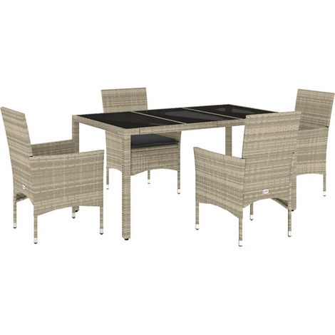 Maison Exclusive - Set Pranzo da Giardino 5pz con Cuscini Polyrattan e Vetro (1/5)