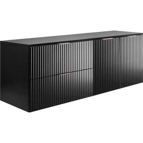 Set da bagno: mobile con cassetti e mobile con ante 57×46×160 cm, colore: nero, maniglia oro (1/5)
