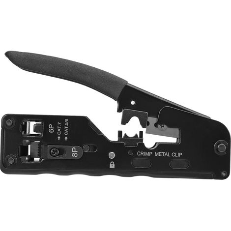 Pince à sertir RJ45 à passage direct, sertisseuse, dénudeuse et coupeuse pour câbles Ethernet 6P et 8P (RJ11, RJ12, Cat5, Cat6, Cat7).