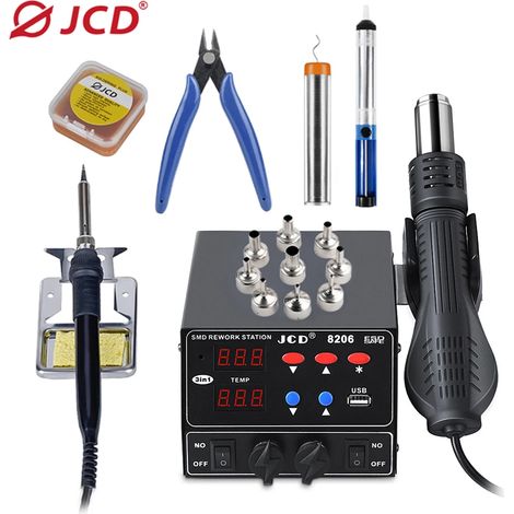 Station de soudage SMD 800 W 3 en 1 (norme européenne 220 V) : pistolet à air chaud, fer à souder, station de soudage pour retouche BGA (1/5)