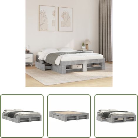 Sommeil de qualité - Cadre de lit sans matelas gris béton 140x190 cm bois ingénierie (1/5)