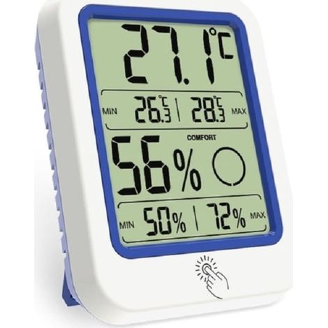 Digitales Thermometer/Hygrometer mit 3,2" LCD Bildschirm Wandmontage Hygrometer für Babyzimmer Messbereich 20 bis 70°C Komfortanzeige blau. (1/5)
