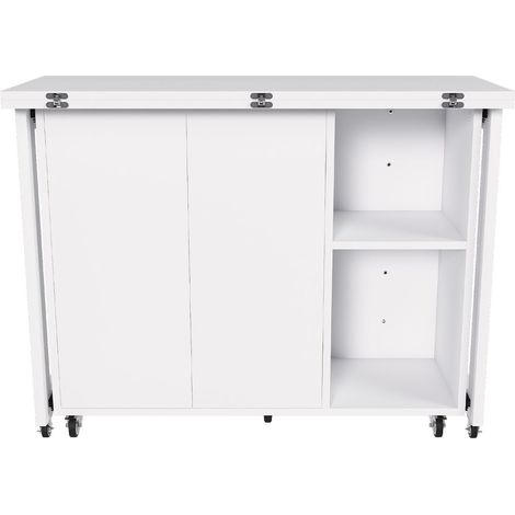 Îlot de cuisine grand rangement structure pliable finition blanche roulettes verrouillables à 360° fonction table à manger fonction (1/5)