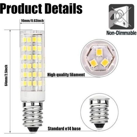 Lot de 5 ampoules LED E14 pour hottes de cuisine, 9 W, blanc froid (6000 K), 220-230 V CA, non dimmables, pour réfrigérateurs/hottes de cuisine. (1/3)