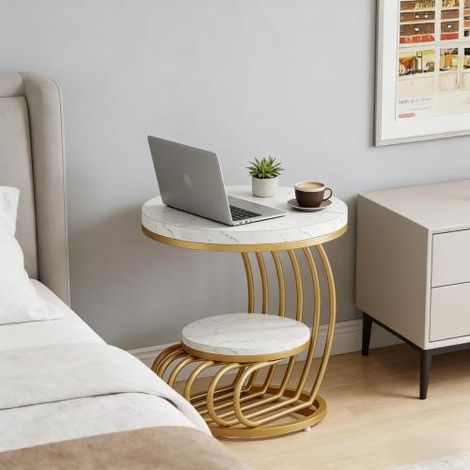 Table d'appoint ronde, table de chevet imitation marbre, table basse moderne, meuble d'appoint pour salon (1/5)