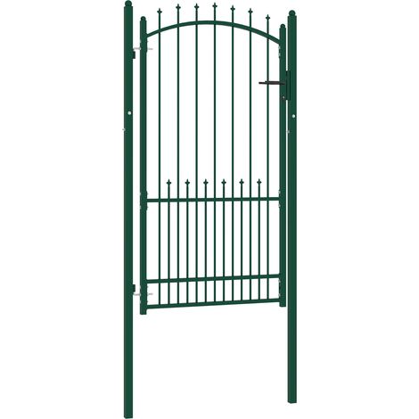 Portail de clôture jardin barrière de sécurité en acier avec pointes vert 104 x 134,5 cm (1/5)