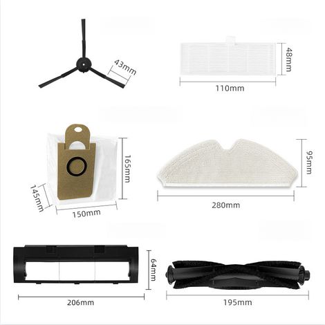 Compatible with Proscenic robot vacuum cleaner accessories, including the M7 PRO main brush/side brush/HEPA filter/mop/dust bag set. (1/5)