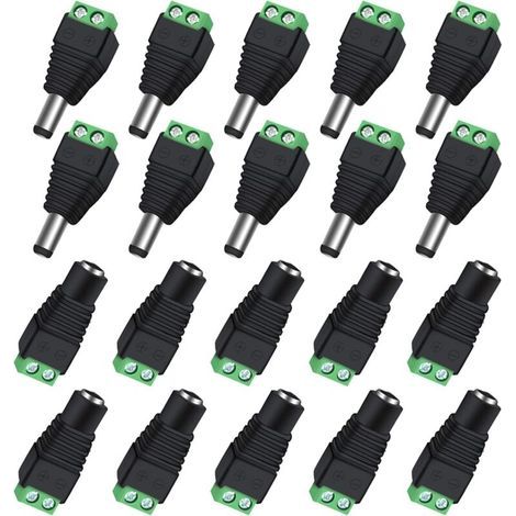 BUNTHAUS CSPARKV Lot de 10 Paires de connecteurs d'alimentation BNC/DC mâles et Femelles 2,1 x 5,5 mm pour caméra de vidéosurveillance/Bande LED