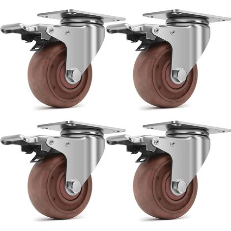 75mm Roulettes Pour Meubles avec frein, Capacité de Charge 540kg, Roue Pivotante Résistantes à -20°C à +250°C, Roulette Charge Lourde pour fours industriels à étages Chariots, Lot de 4 (1/5)