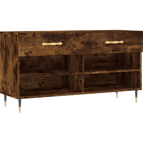 Banc à chaussures bottes commode étagère meuble entrée rangement 102 x 35 x 55 cm bois d'ingénierie marron
