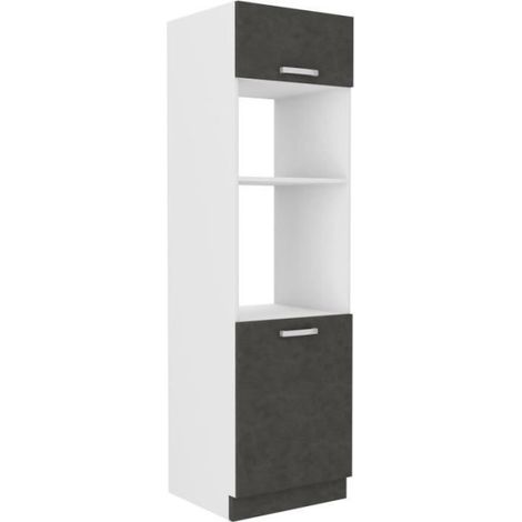 Meuble colonne four 2 portes battantes - Gris - L 60 x P 57 x H 210 cm - LASSEN (1/5)