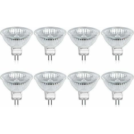 Ampoule halogène GU5.3 MR16 35 W 12 V, blanc chaud 2800 K, dimmable, diffuseur en verre, 400 lumens, culot à 2 broches, lot de 8 (1/4)