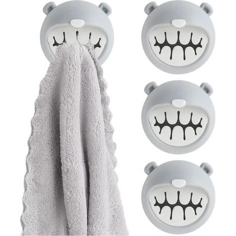 Porte-Torchon en Crochet 4 Pièces - Support Adhésif pour Torchons - Style Mignon Ours - Idéal pour Cuisine, Salle de Bain ou Chambre à Coucher