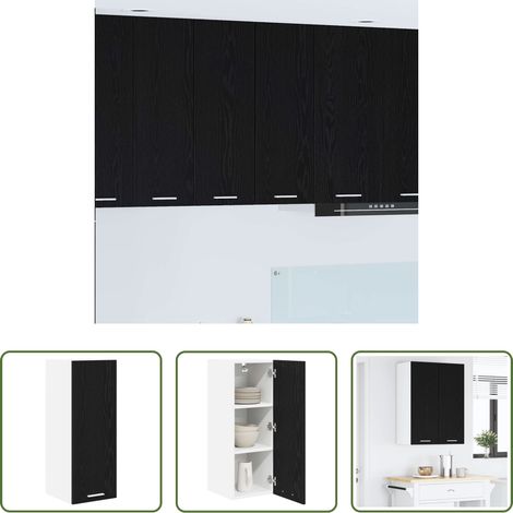 Holzschrank - Hängeschrank mit Tür Schwarze Eiche und Weiß 30 x 31 x 80 cm (1/5)