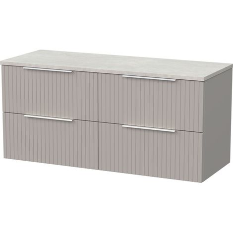 Callingwood Contemporary Wall Hung 4 Drawer Vanity Unit with White Sparkle Laminate Worktop , 1200mm, Pebble Grey