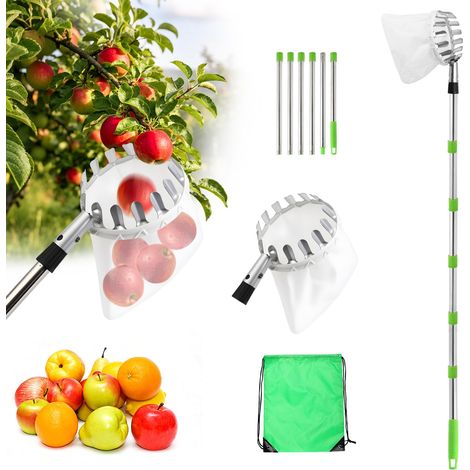 2.4M Cueille Fruit Télescopique en Inox avec Sac de Collecte pour Pomme (1/5)