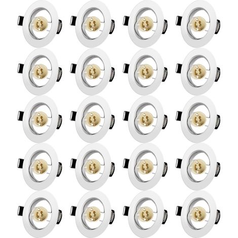 Recessed Spotlights GU10 Set with GU10 Ceramic Socket, Matt White Round LED Spotlight Mounting Frame, Diameter 55mm-70mm, for Ceiling Spotlights, Pack of 20 (1/5)