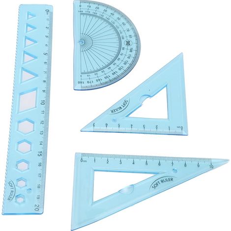 Kit de règles transparentes, outils mesure d'angles bleus, pour (1/5)