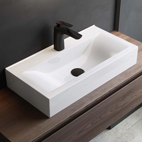 Mai & Mai lave main évier vasque 61,5x31,5x10,5cm en céramique rectangulaire avec perçage pour robinet lavabo sans trop-plein à poser/suspendu BR118G (1/5)